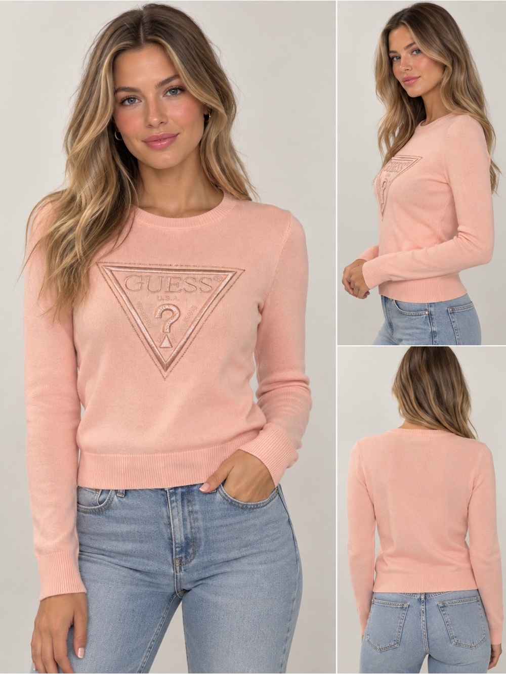 GUESS Peach-Pink Logo Crewneck Sweater